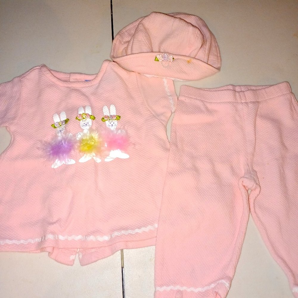 Little girls Easter Retro/vintage toddler 3pc outfit -bunnies. size 2T